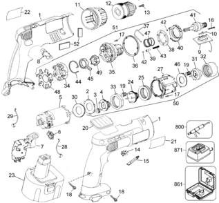 Default Diagram and Parts List for 2899K Type 1 Black and Decker Boring Machine